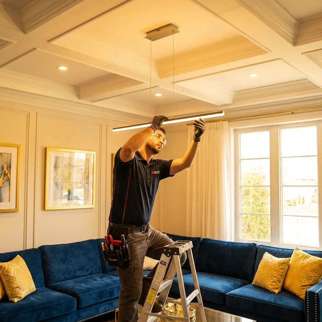 Eletricista realizando instalação elétrica residencial